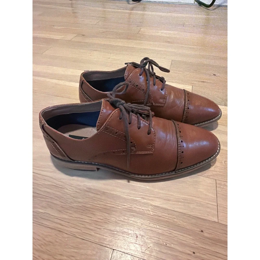 Ashford Hayes Boys Brown Cap Toe Oxford Dress Shoes Size 4 Lace Up Brogue